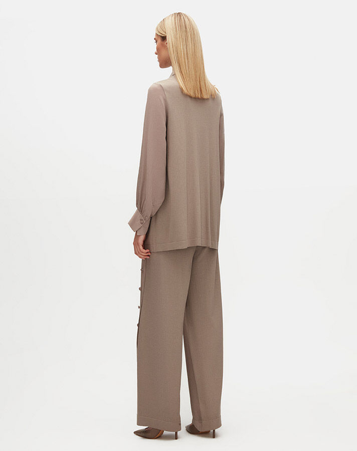Düğme Detaylı Bol Paça Cupro Triko Pantolon - 4