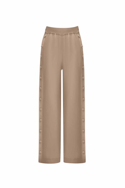 Bol Paça Cupro Triko Taş Rengi Pantolon - 1