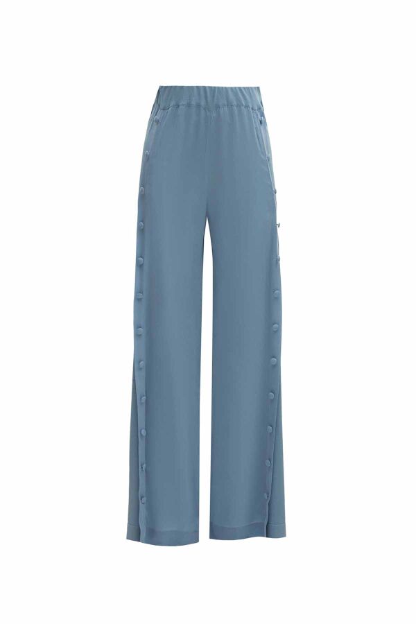 T25Y-7014 Button Detailed Wide Leg Cupro Knitted Trousers - 11