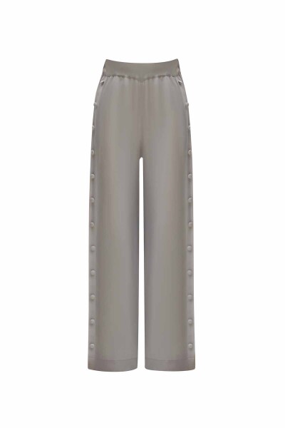 T25Y-7014 Button Detailed Wide Leg Cupro Knitted Trousers - 15