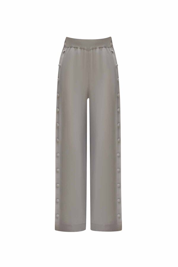 T25Y-7014 Button Detailed Wide Leg Cupro Knitted Trousers - 15