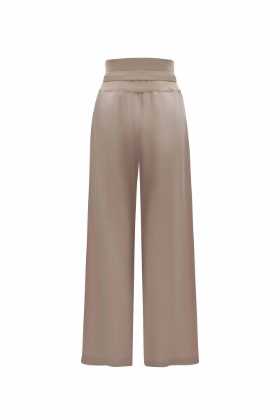 T25Y-7017 Beli Kuşaklı Bol Paça Keten Pantolon MİNK - 2