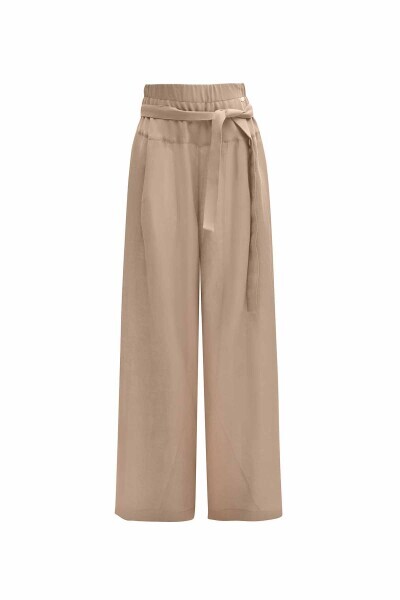 Waist Belted Wide Leg Linen Trousers - MISS DALIDA