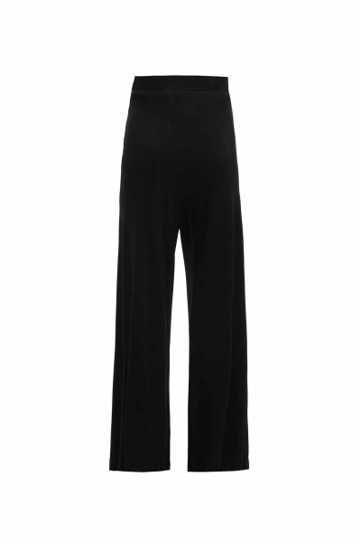 Önü Dikiş Detaylı Bol Paça Kumaş Siyah Pantolon 