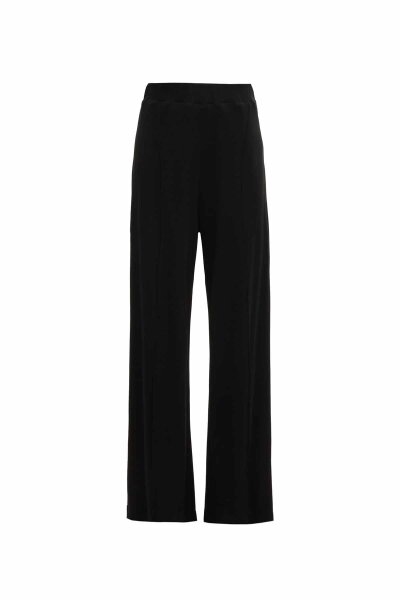 Önü Dikiş Detaylı Bol Paça Kumaş Siyah Pantolon - 2