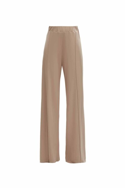 Önü Dikiş Detaylı Bol Paça Kumaş Taş Rengi Pantolon - 1