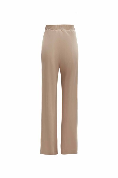 Önü Dikiş Detaylı Bol Paça Kumaş Taş Rengi Pantolon - 2