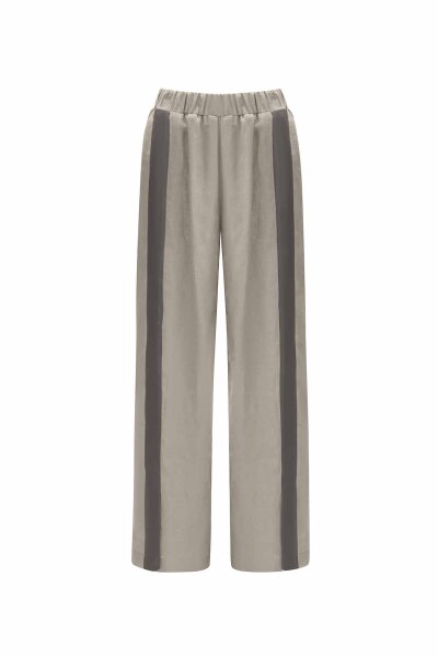 T25Y-7020 Şerit Detaylı Keten Bol Paça Pantolon ANTHRACITE 