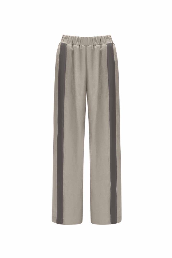 T25Y-7020 Şerit Detaylı Keten Bol Paça Pantolon ANTHRACITE - 1