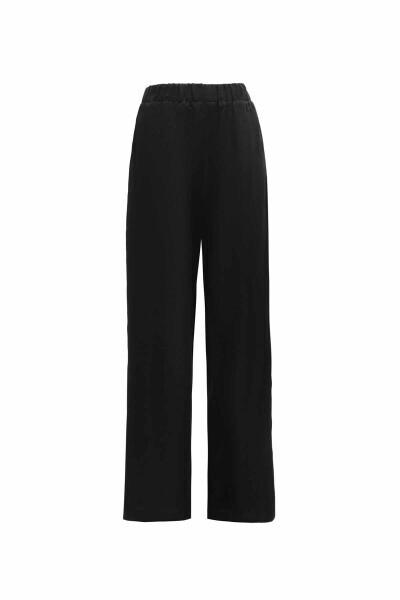 T25Y-7020 Şerit Detaylı Keten Bol Paça Pantolon BLACK - 4
