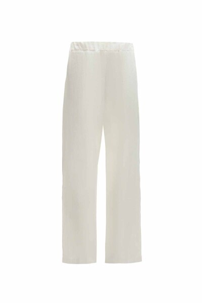 Şerit Detaylı Keten Bol Paça Gri Pantolon - 2