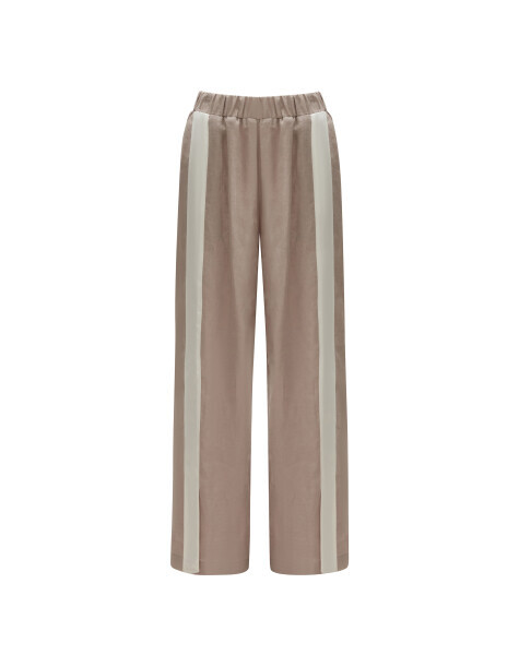 Şerit Detaylı Keten Bol Paça Vizon Pantolon - 1