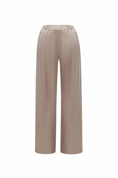 Şerit Detaylı Keten Bol Paça Vizon Pantolon - 2