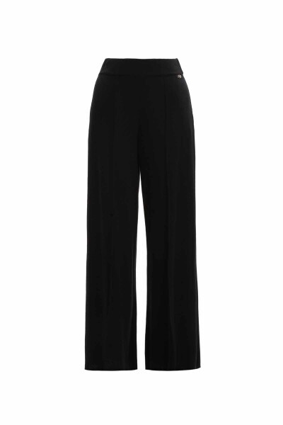 Önü Dikiş Detaylı Bol Paça Siyah Pantolon 