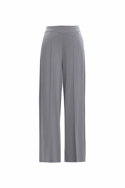 Önü Dikiş Detaylı Bol Paça Gri Pantolon - 2