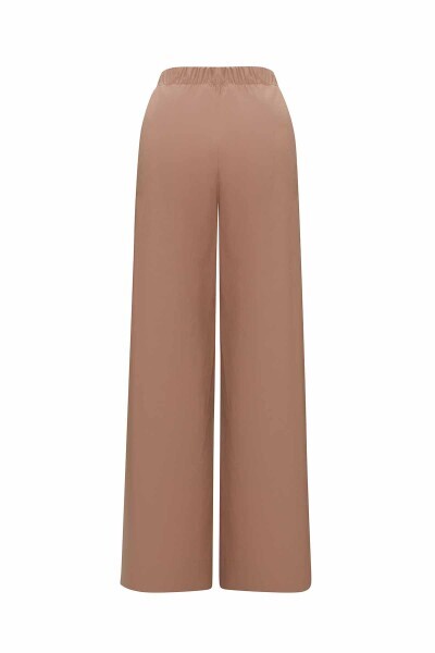 Yanları Düğmeli Pamuklu Bol Paça Camel Pantolon - 3