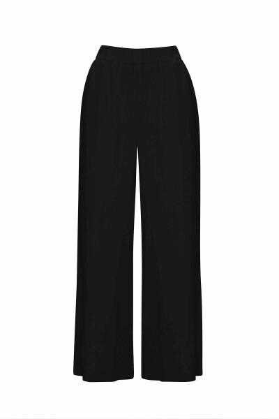 T25Y-7026 Beli Lastikli Bol Paça Cupro Pantolon BLACK 