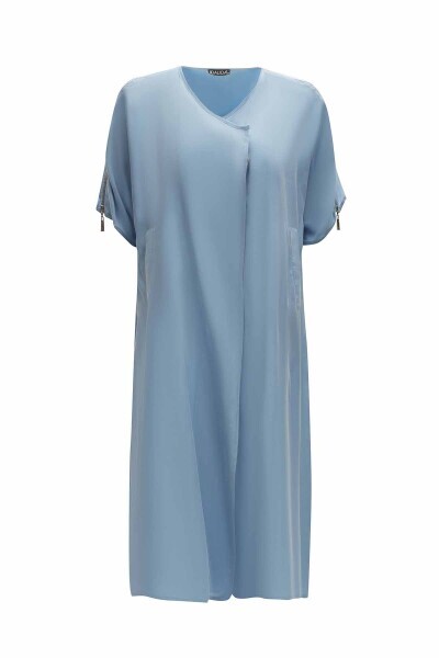 Omuzu Fermuar Detaylı Mavi Ceket 