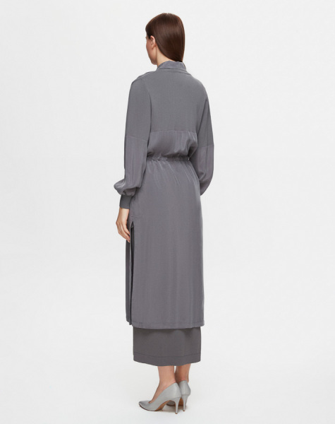 Beli Bağcıklı Cupro Antrasit Ceket - 3