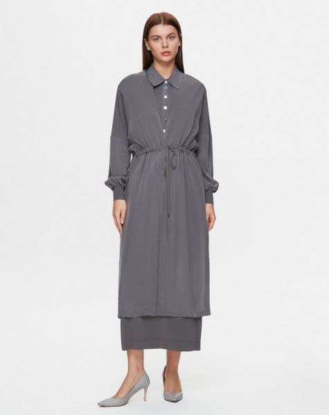 T25Y-8002 Beli Bağcıklı Cupro Ceket 1318-ANTHRACITE - MISS DALIDA