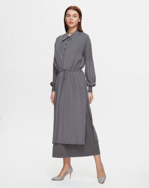 T25Y-8002 Beli Bağcıklı Cupro Ceket 1318-ANTHRACITE - MISS DALIDA (1)