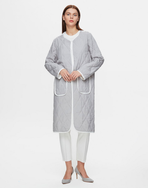 Kapitone Düz Renk Gri Ceket - 1