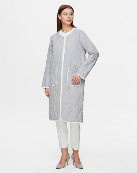 Kapitone Düz Renk Gri Ceket - 2