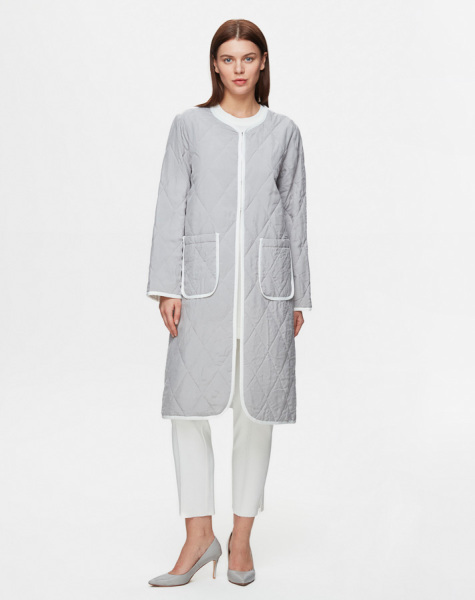 Kapitone Düz Renk Gri Ceket - 3