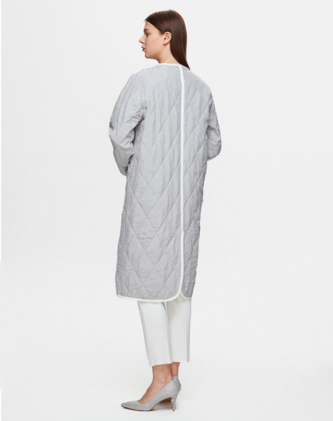 Kapitone Düz Renk Gri Ceket - 4