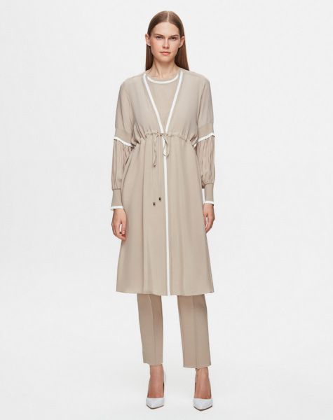 Triko Tiktaklı Cupro Taş Rengi Ceket - 1