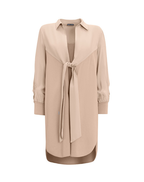 Önden Bağlamalı Triko Cupro Taş Rengi Ceket 