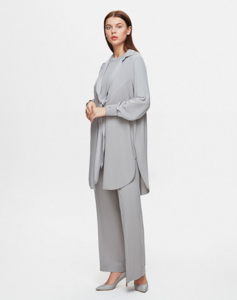 T25Y-8005 Önden Bağlamalı Triko Cupro Ceket 1179-GREY - 2