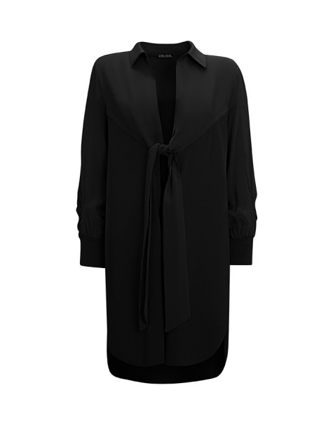 T25Y-8005 Önden Bağlamalı Triko Cupro Ceket BLACK - 1