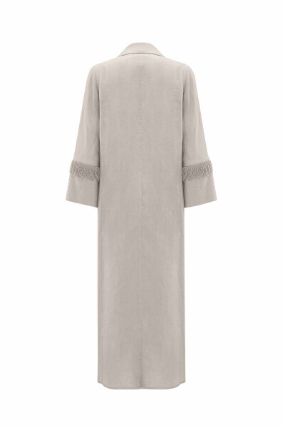 T25Y-8007 Püskül Detaylı Uzun Keten Ceket 1179-GREY - MISS DALIDA (1)
