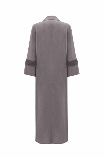 T25Y-8007 Püskül Detaylı Uzun Keten Ceket 1318-ANTHRACITE - MISS DALIDA (1)