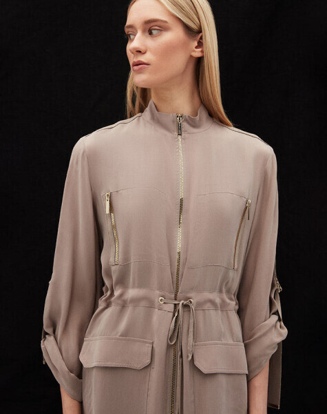 Beli Büzgülü Cepli Cupro Vizon Kap - 3