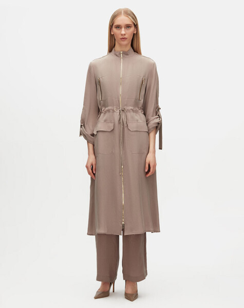 Waist Drawstring Pocket Cupro Coat 