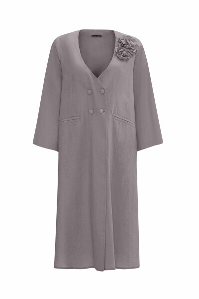 T25Y-8015 Çiçek Broşlu Kruvaze Kesim Ceket ANTHRACITE 