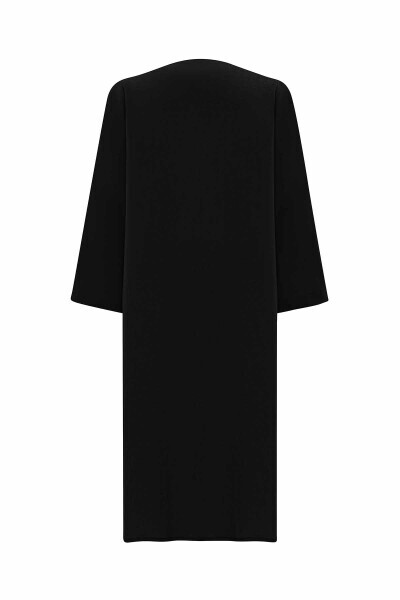 Çiçek Broşlu Kruvaze Kesim Siyah Ceket - 1