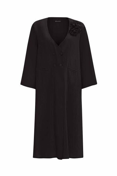 T25Y-8015 Çiçek Broşlu Kruvaze Kesim Ceket BLACK - 2