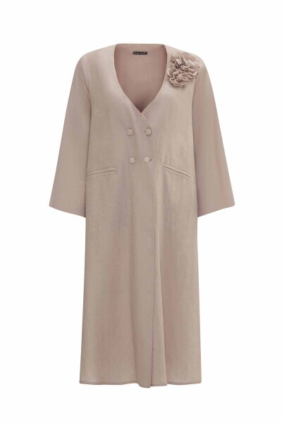 Double Breasted Jacket with Flower Brooch 