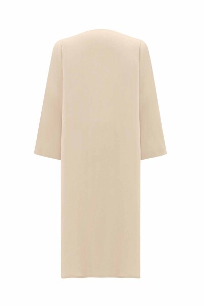 Çiçek Broşlu Kruvaze Kesim Taş Rengi Ceket - 2