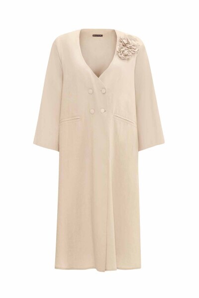 Double Breasted Jacket with Flower Brooch 