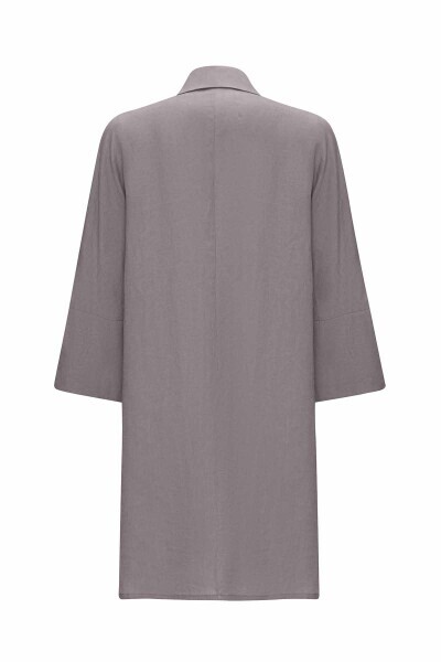 T25Y-8016 Yanı Yırtmaçlı Kruvaze Kesim Keten Ceket ANTHRACITE - 2