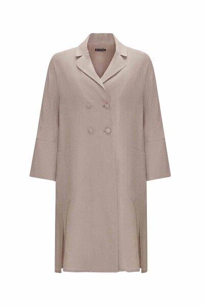 Yanı Yırtmaçlı Kruvaze Kesim Keten Vizon Ceket 