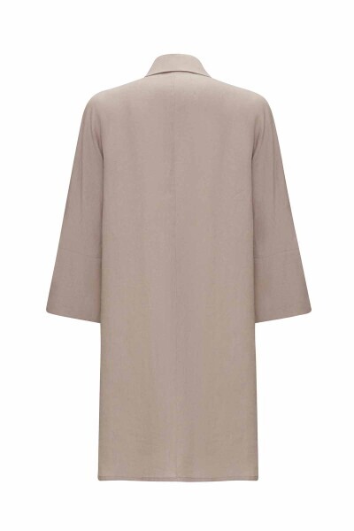 Yanı Yırtmaçlı Kruvaze Kesim Keten Vizon Ceket - 2