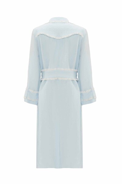 Püskül Detaylı Keten Mavi Trençkot - 2