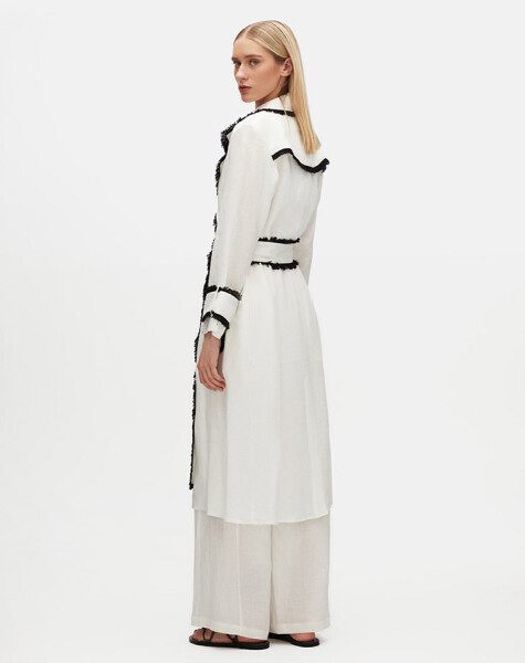 Detaylı Keten Ekru Trençkot - 2