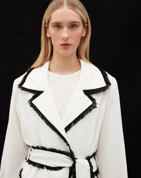 Detaylı Keten Ekru Trençkot - 3