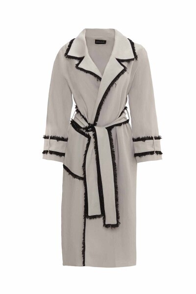 Detaylı Keten Gri Trençkot 